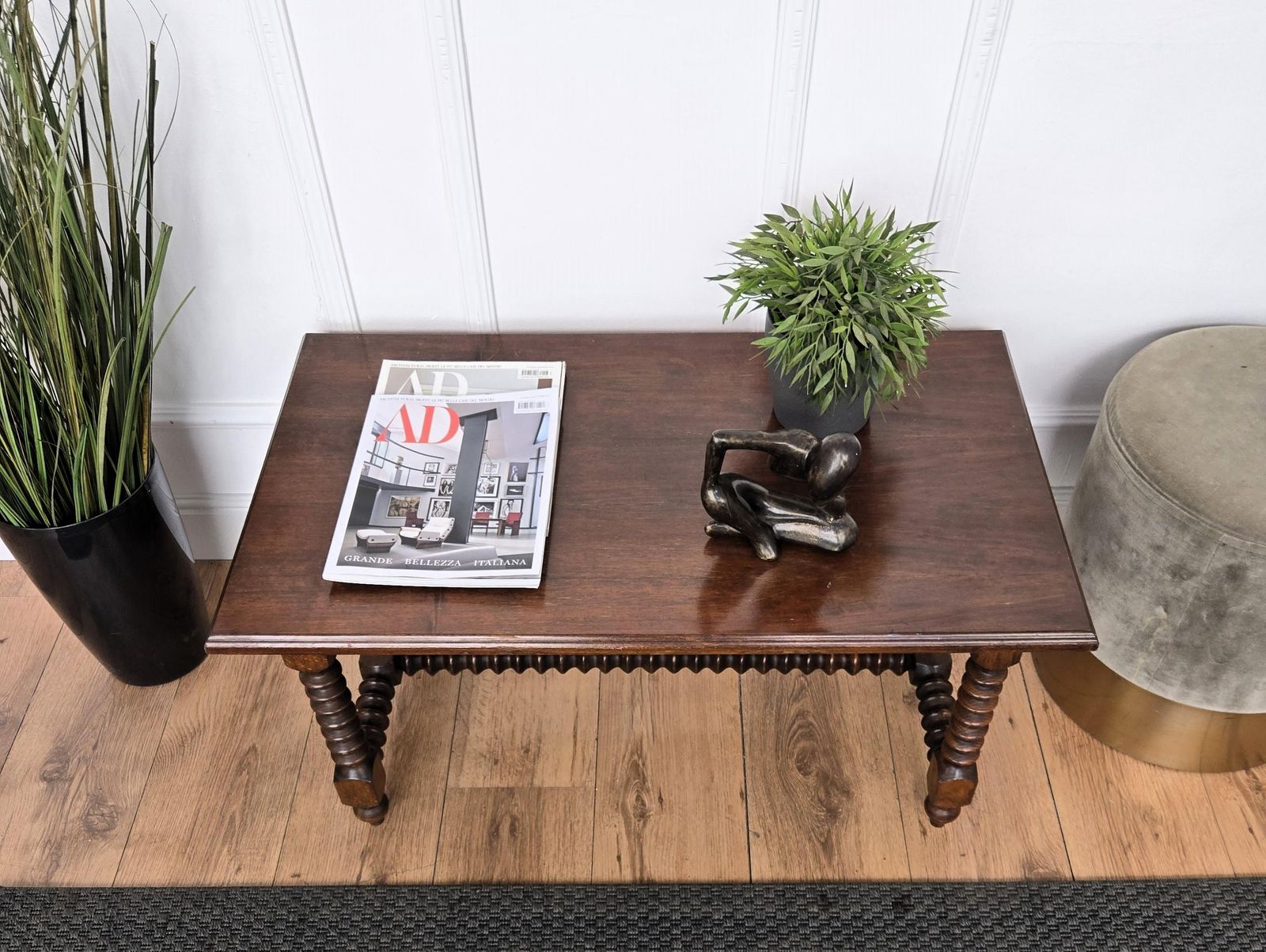 Antique Italian Walnut Side Coffee Table With Bobbin Turned Legs photo Furniture