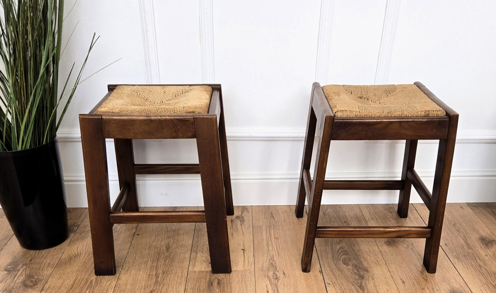 Pair Of 1960s Italian Midcentury Wood And Cord Woven Rope Stools photo Furniture