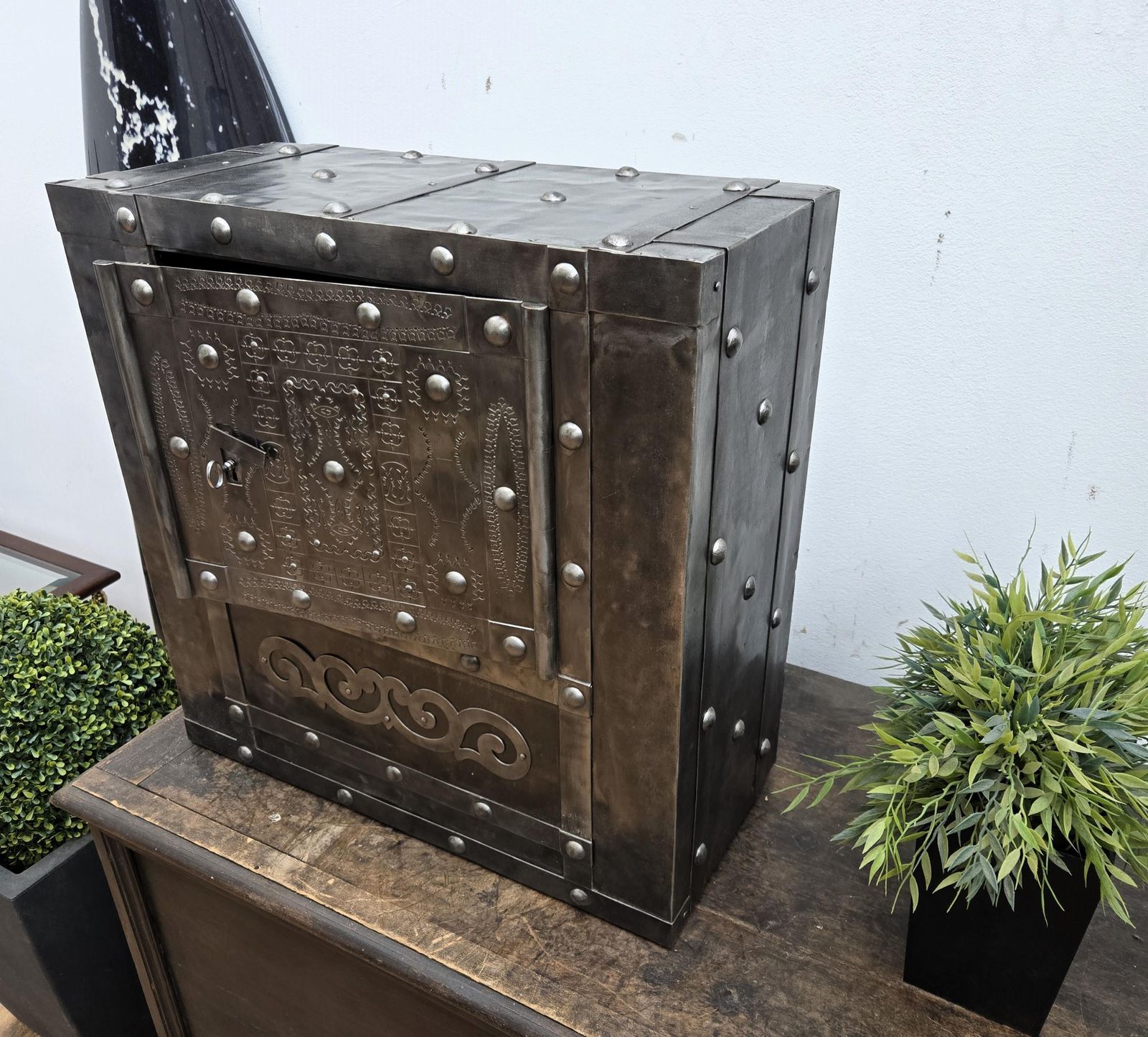 18th Century Wrought Iron Italian Antique Hobnail Safe Strong Box Bar Cabinet photo 4766.0