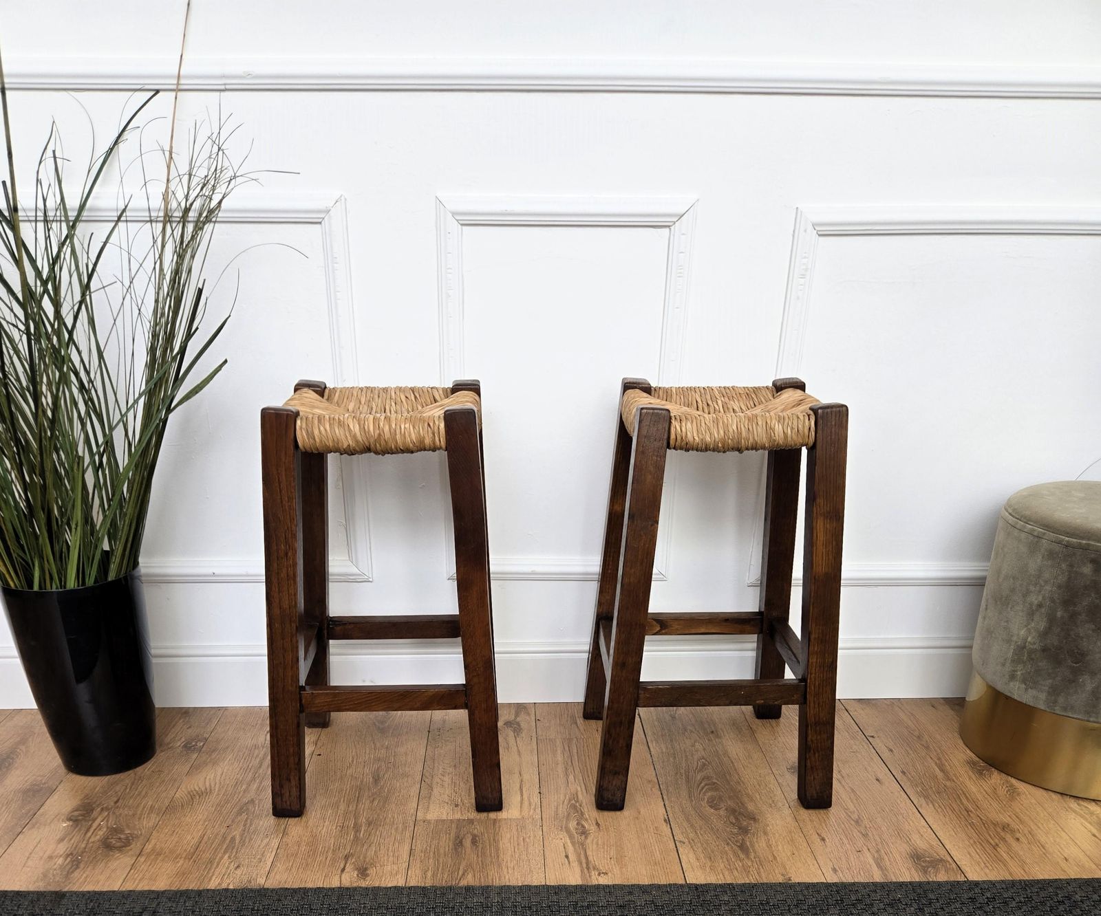Pair Of 1960s Italian Midcentury Wood And Cord Woven Rope Stools photo furniture