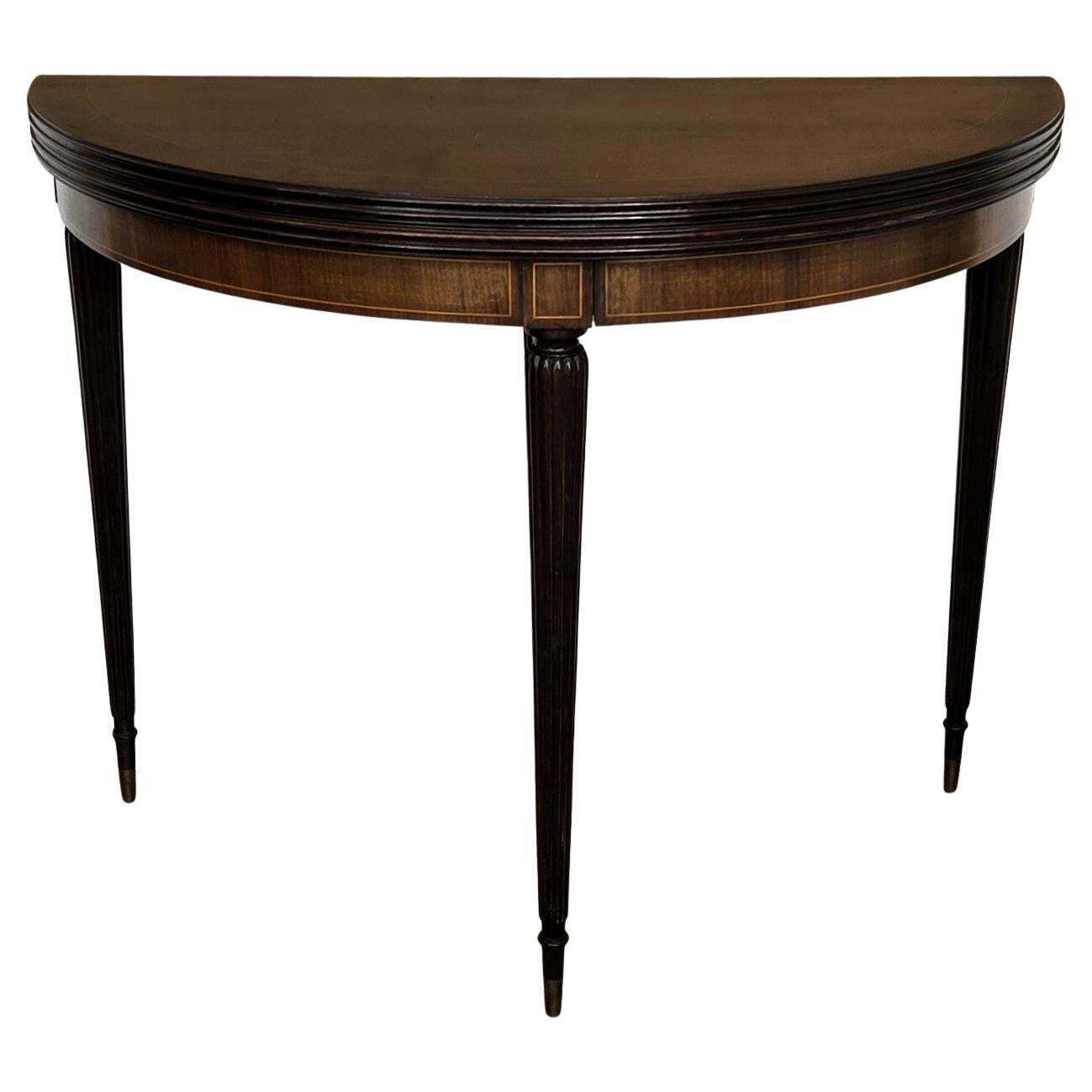 Italian Mid Century Wooden Demi Lune Folding Console Dining Game Table