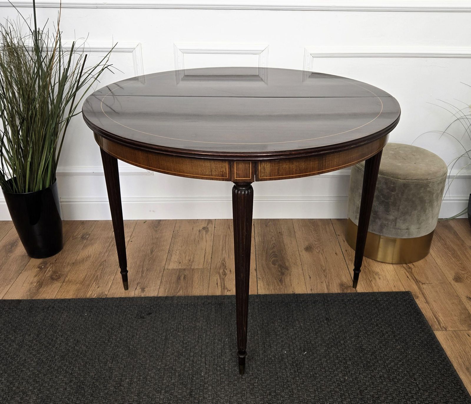 Italian Mid Century Wooden Demi Lune Folding Console Dining Game Table photo buy