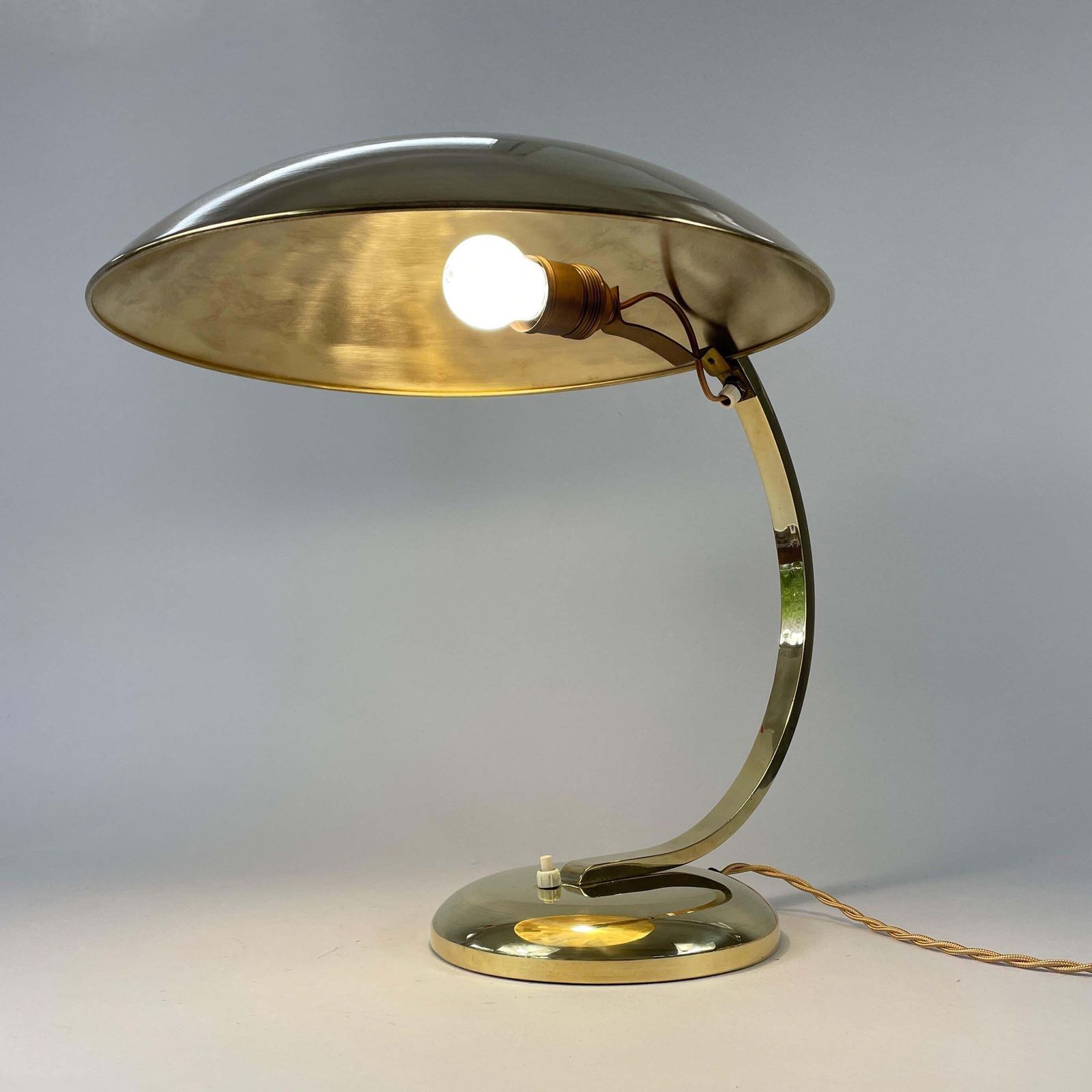 photo for sale Art Deco Bauhaus Brass Table Lamp Gleibo By Hillebrand, Germany 1930s