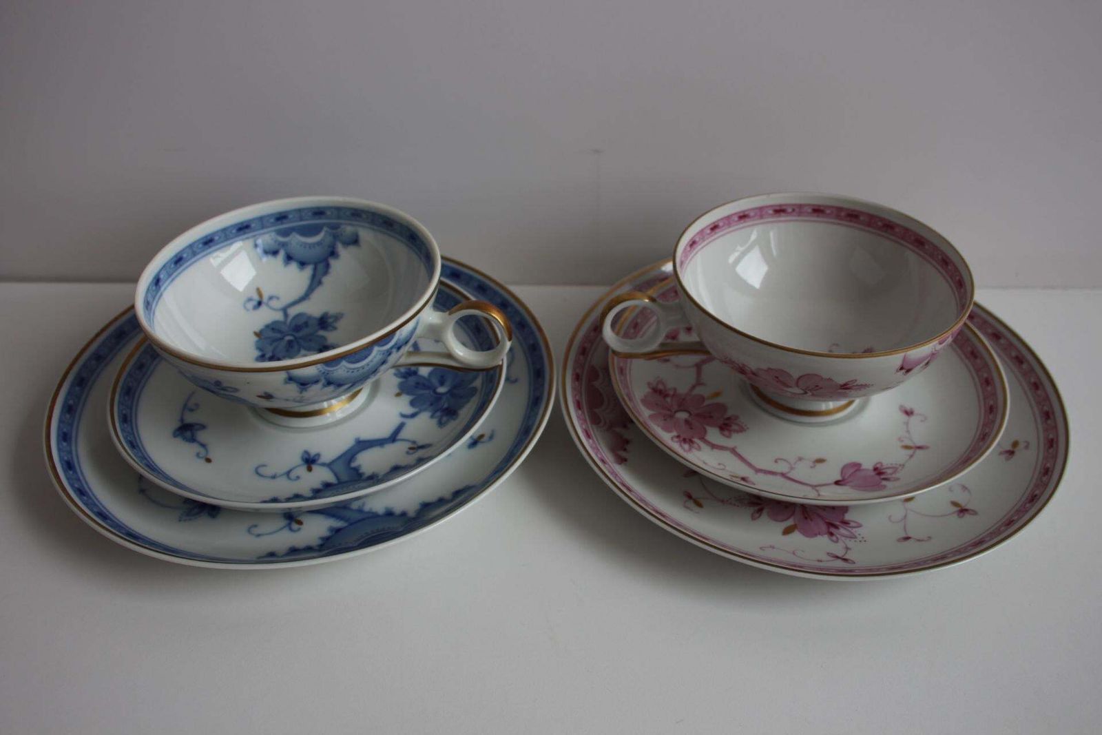 Wallendorf 1764 “Friendship” Porcelain Tea Set – Pink & Blue Service For Two photo for sale