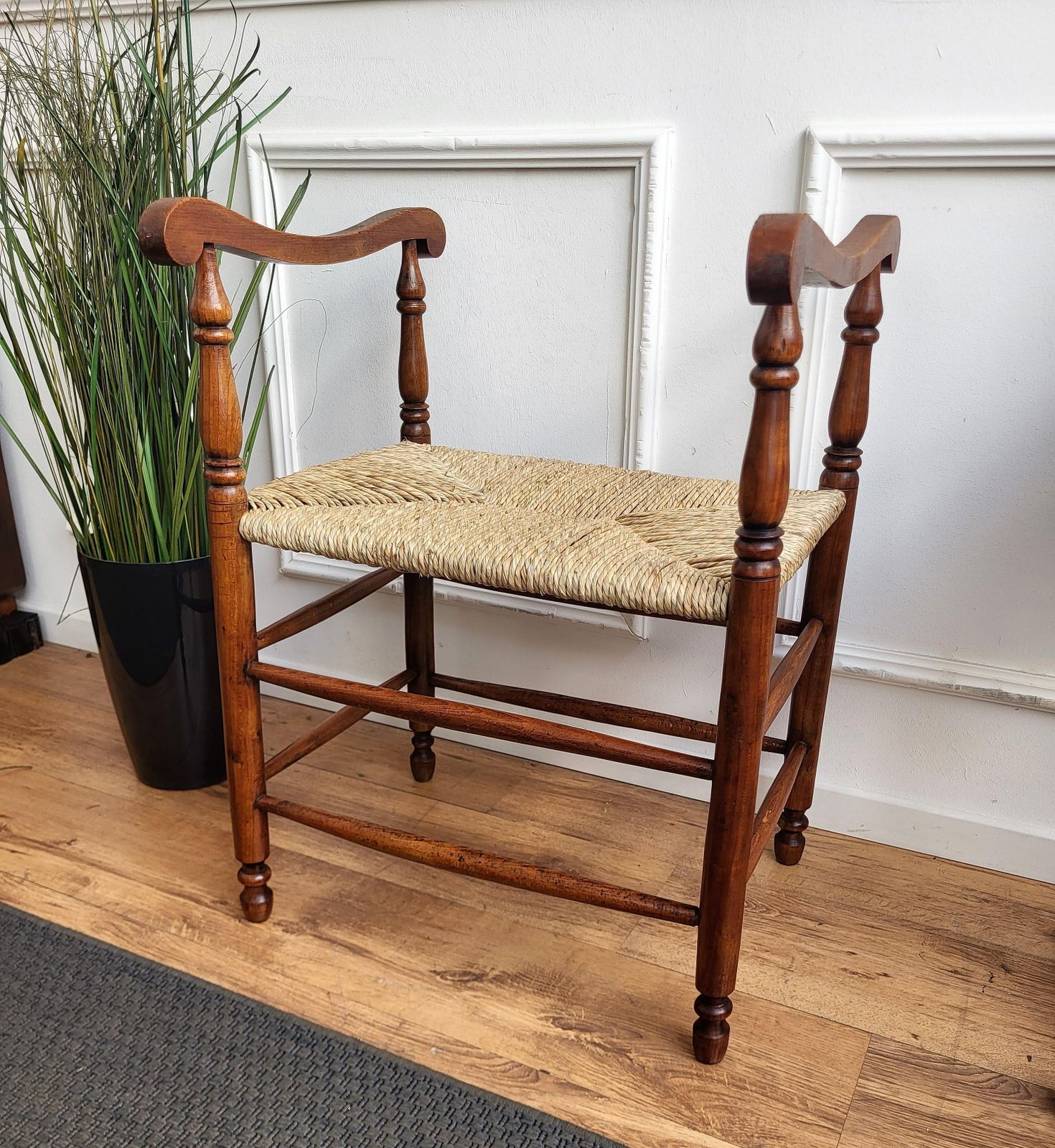 1960s Italian Midcentury Carved Wood And Cord Woven Rope Stool photo buy