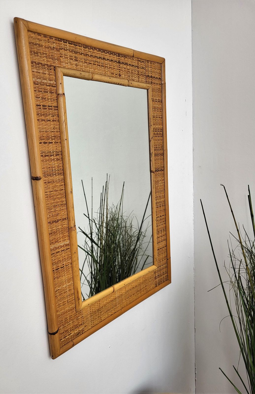 1970s Italian Dal Vera Bamboo Rattan Midcentury French Riviera Mirror photo for sale