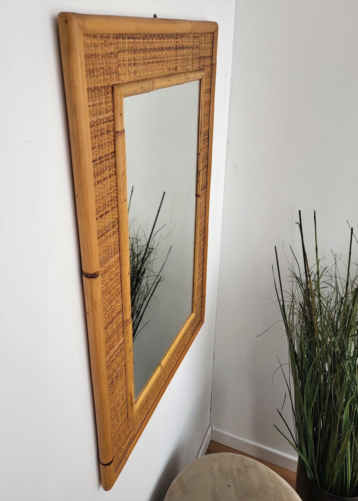 1970s Italian Dal Vera Bamboo Rattan Midcentury French Riviera Mirror photo 752.0
