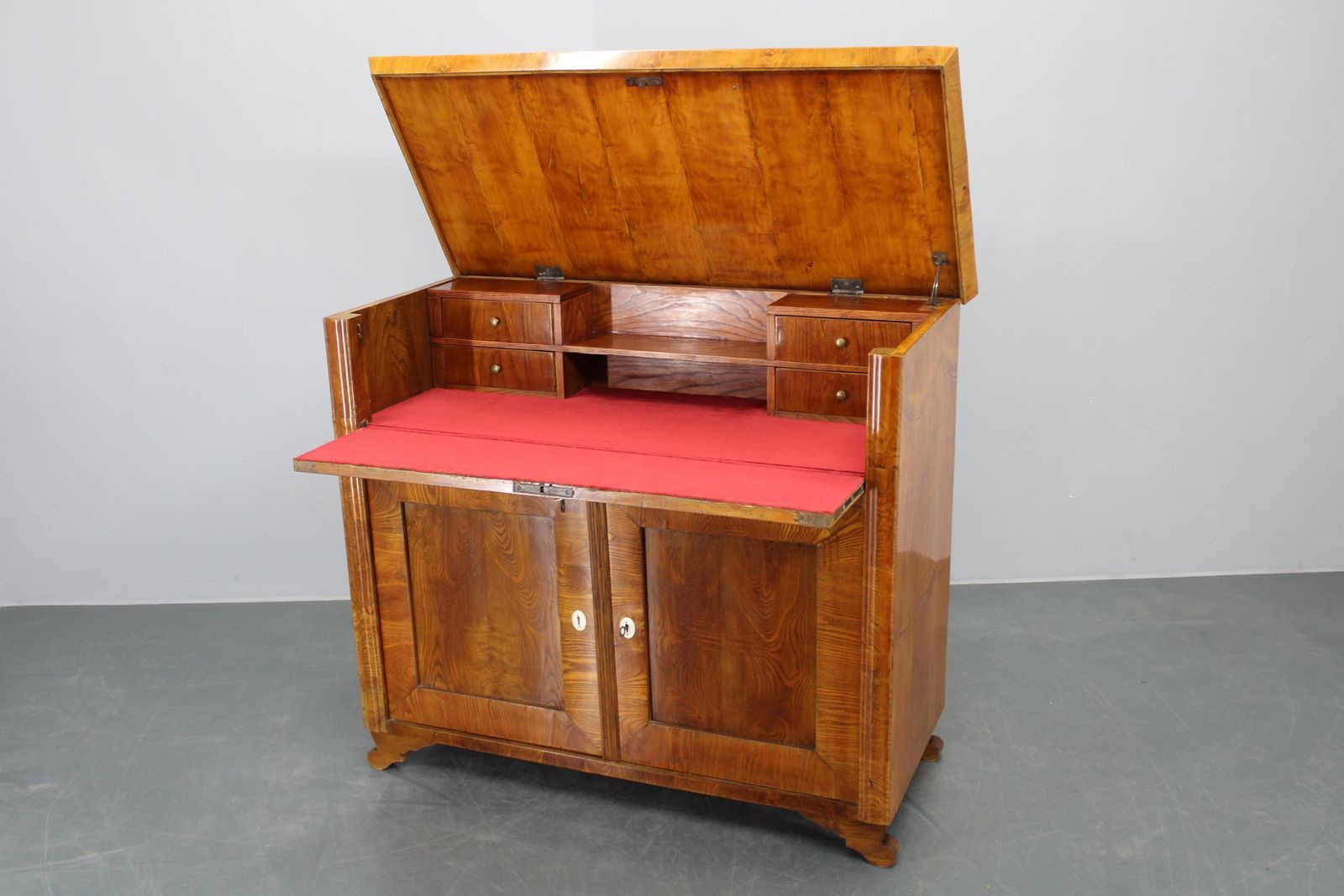 1930s Antique Cabinet With Writing Area In Walnut Finish, Czechoslovakia photo furniture