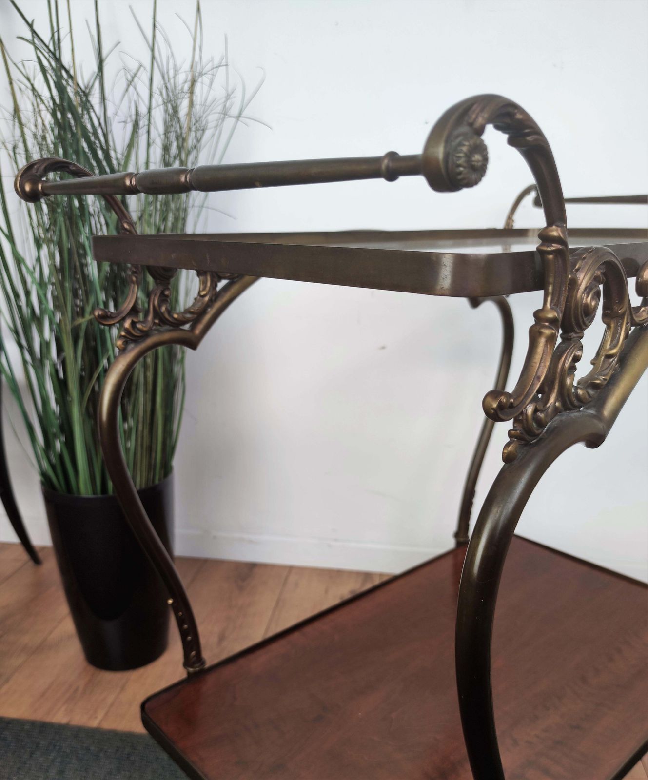 Art Deco Mid Century Modern Italian Two Tier Gilt Brass Bar Cart photo 1516.0
