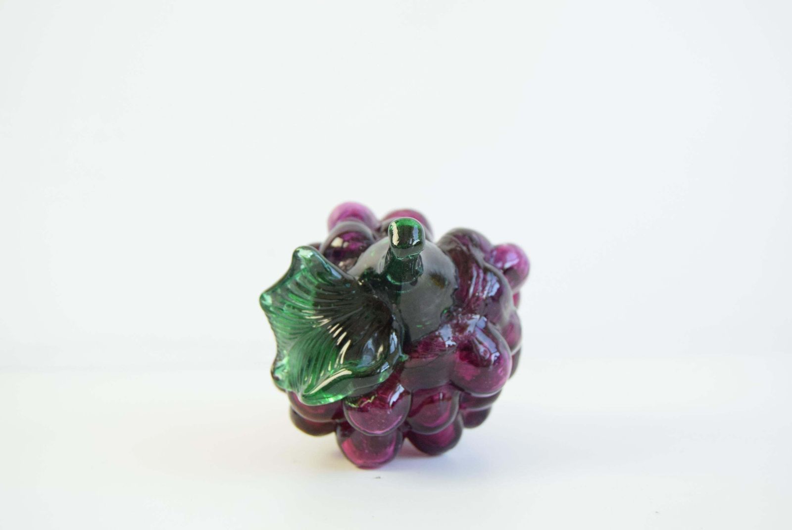 Vintage Czech Glass Grape Cluster Sculpture, Hand Blown Art Glass, 1970s photo vinterior
