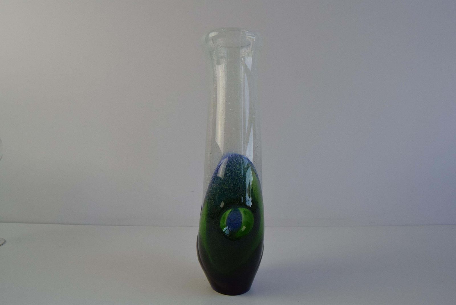 Czech Sommerso Art Glass Vase In Blue And Green photo furniture