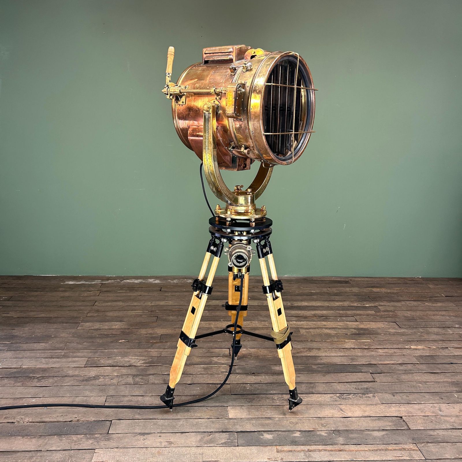 photo vintage 1970's Japanese Brass Industrial Signalling Lamp Tripod By Shonan Kosakusho