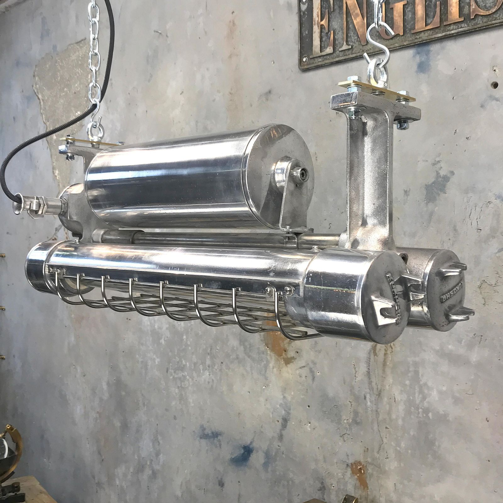 Japanese Aluminum Flameproof Strip Light, Brass Fittings And Chrome Cage photo Lighting