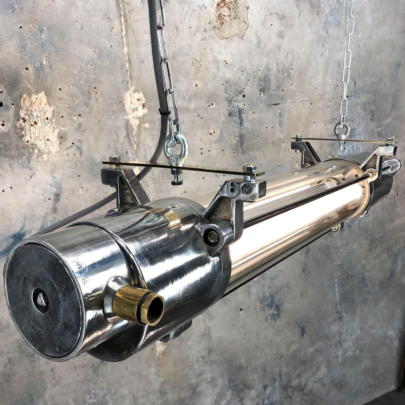 1970s German Industrial Cast Aluminum And Glass T8 Explosion Proof Striplight photo vinterior