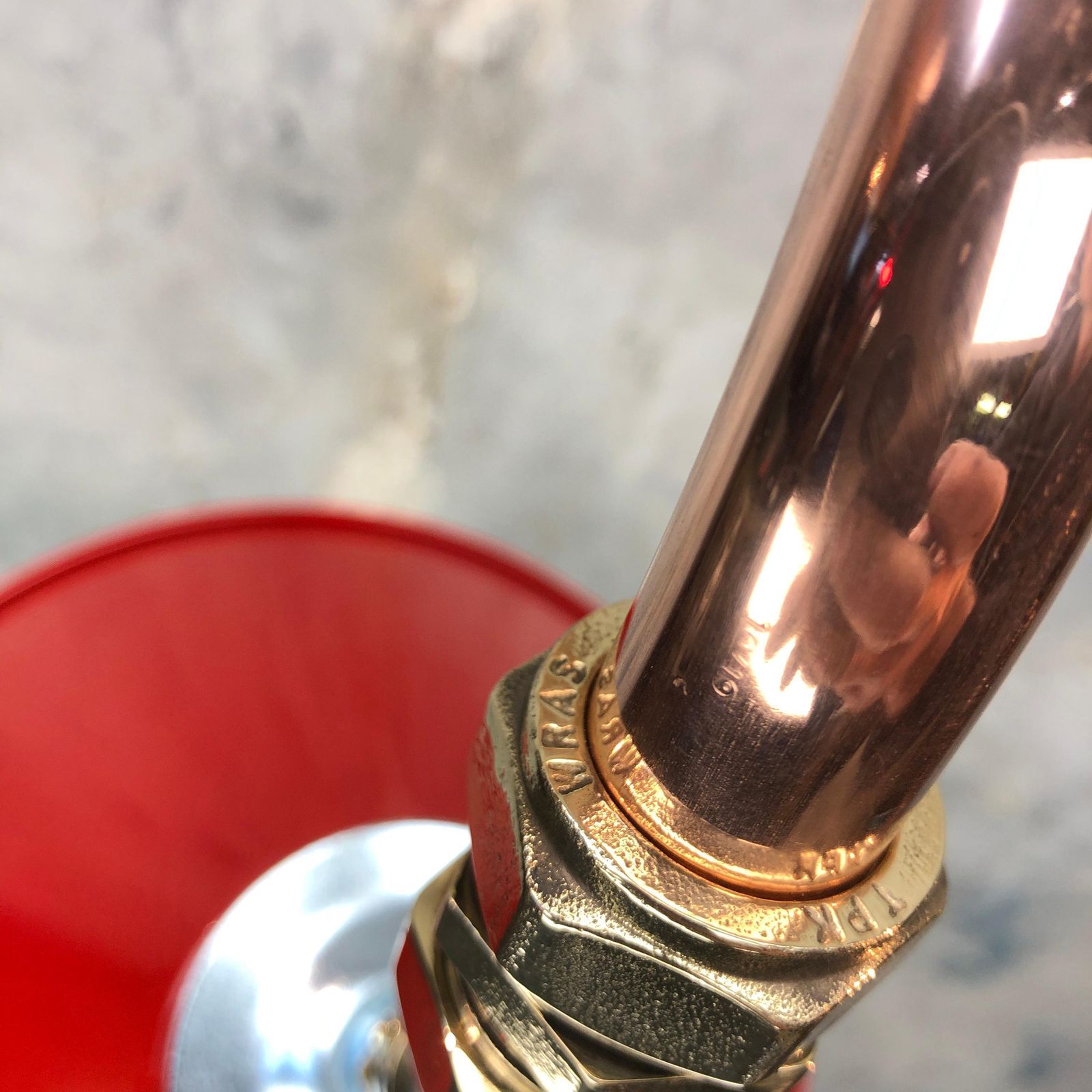photo buy 1980 British Army Lamp Shade In Red With Copper Cantilever Wall Lamp Edison Bulb