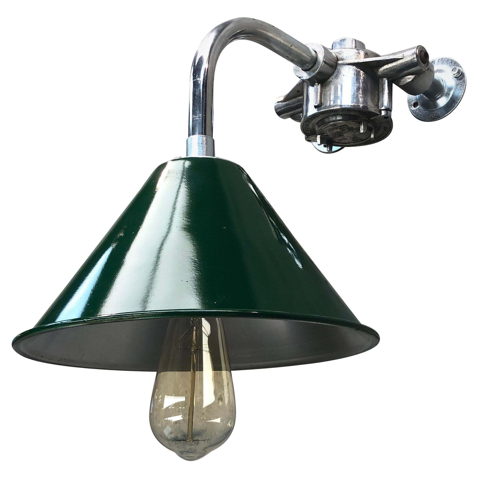 1980s Ex British Army Lamp Shade And Galvanized Steel Short Reach Cantilever