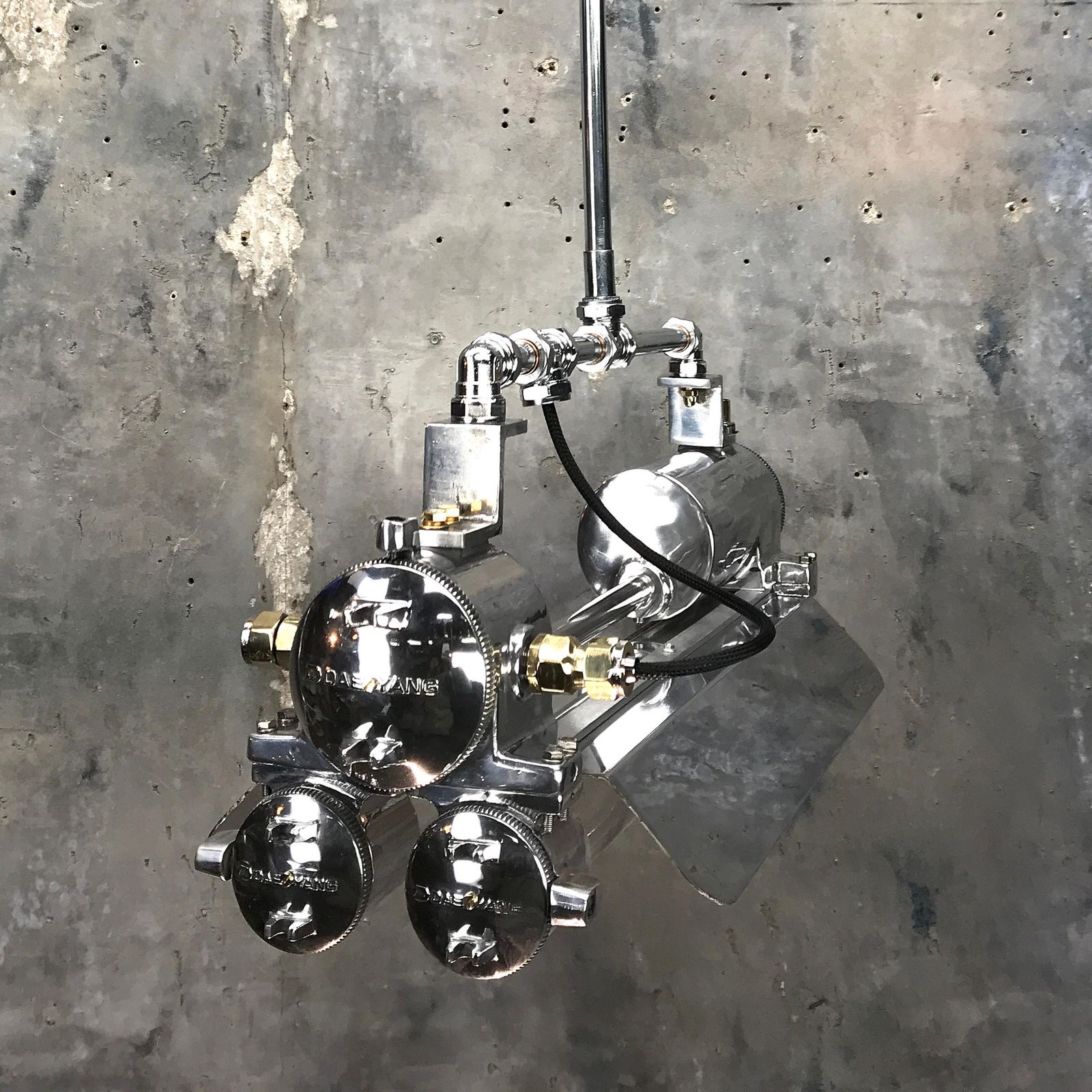 1970s Cast Aluminum, Brass And Glass Industrial Flameproof Striplight, Poli Noir photo vinterior