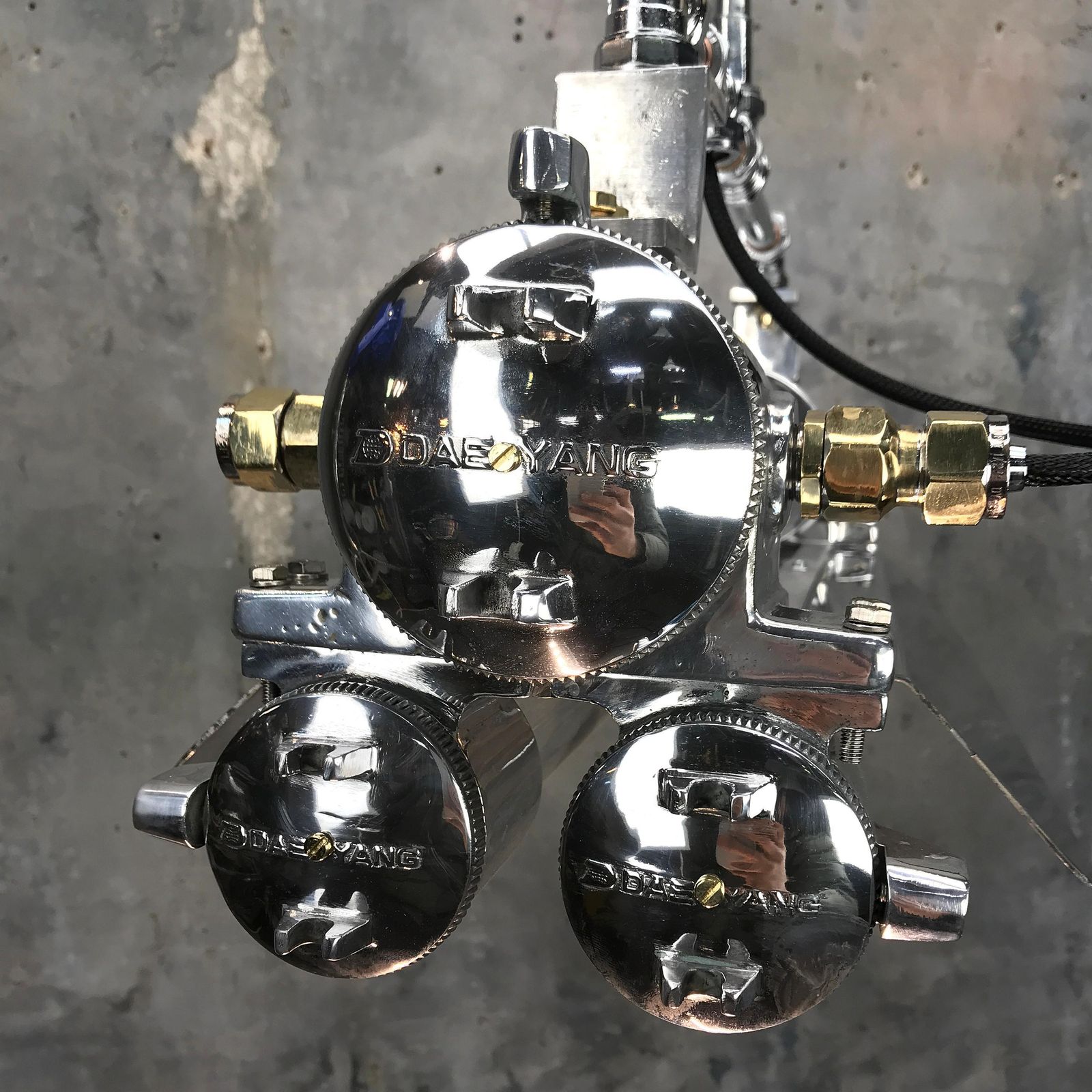 1970s Cast Aluminum, Brass And Glass Industrial Flameproof Striplight, Poli Noir photo buy
