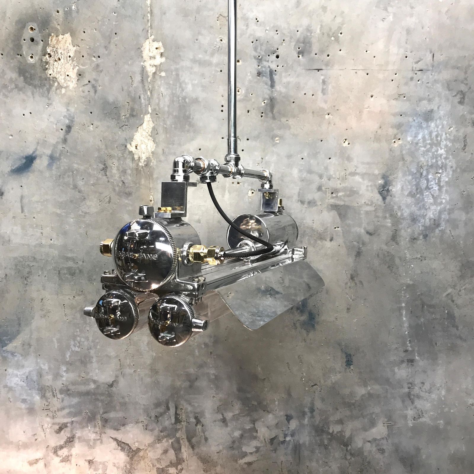 photo furniture 1970s Cast Aluminum, Brass And Glass Industrial Flameproof Striplight, Poli Noir