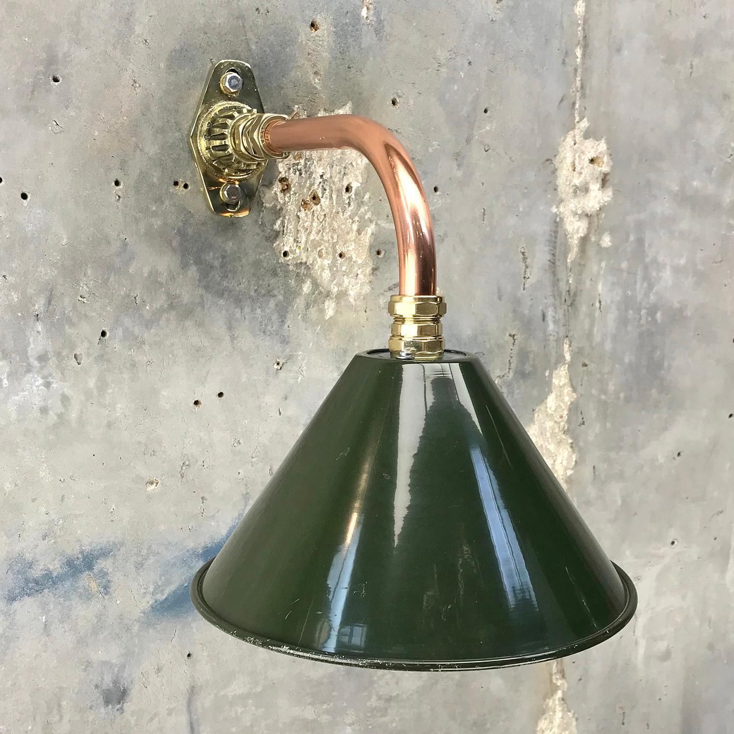 1980s Ex British Army Light Shade / Copper And Brass Cantilever, Original Green photo Lighting