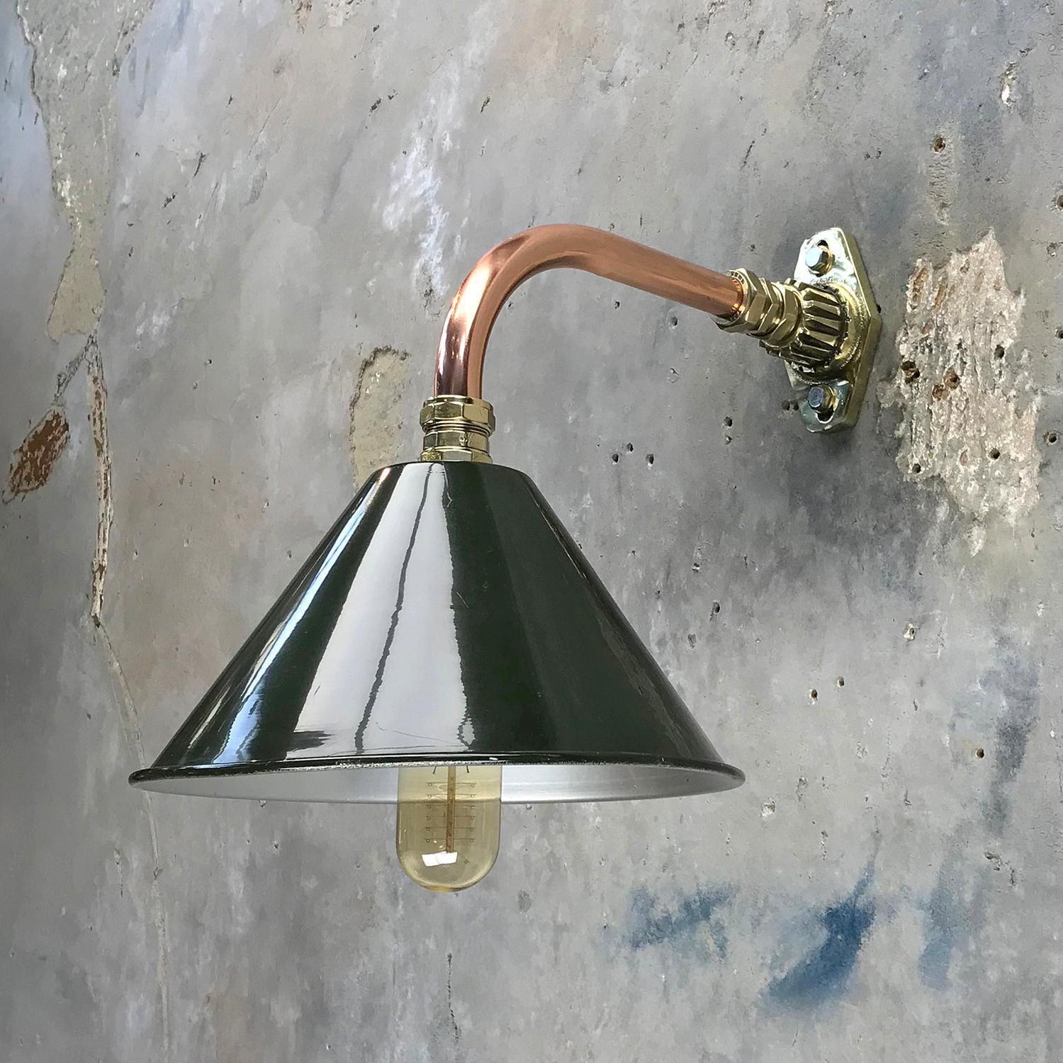 1980s Ex British Army Light Shade / Copper And Brass Cantilever, Original Green photo vintage