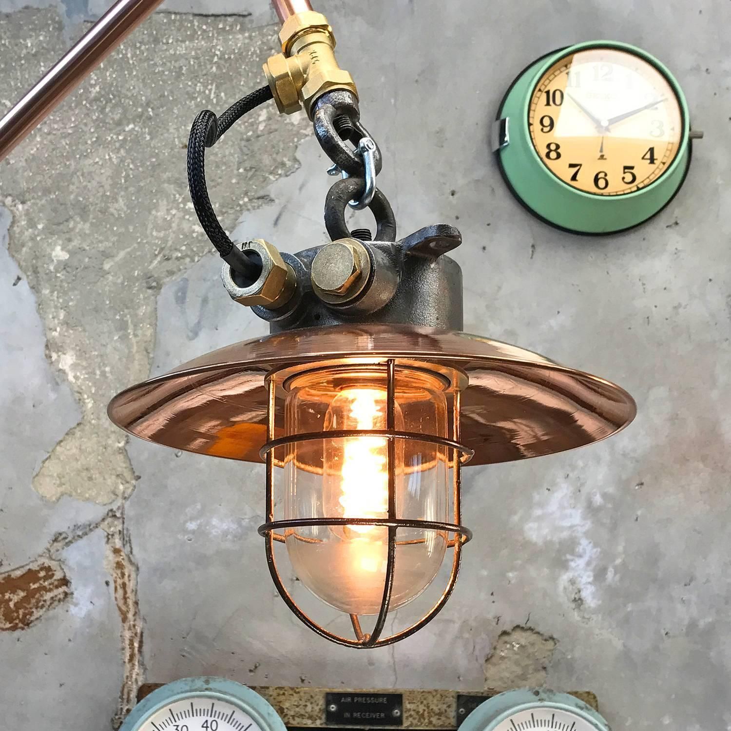 1970s Japanese Copper & Iron Cantilever Wall Light With Brass Fittings & Cage photo for sale