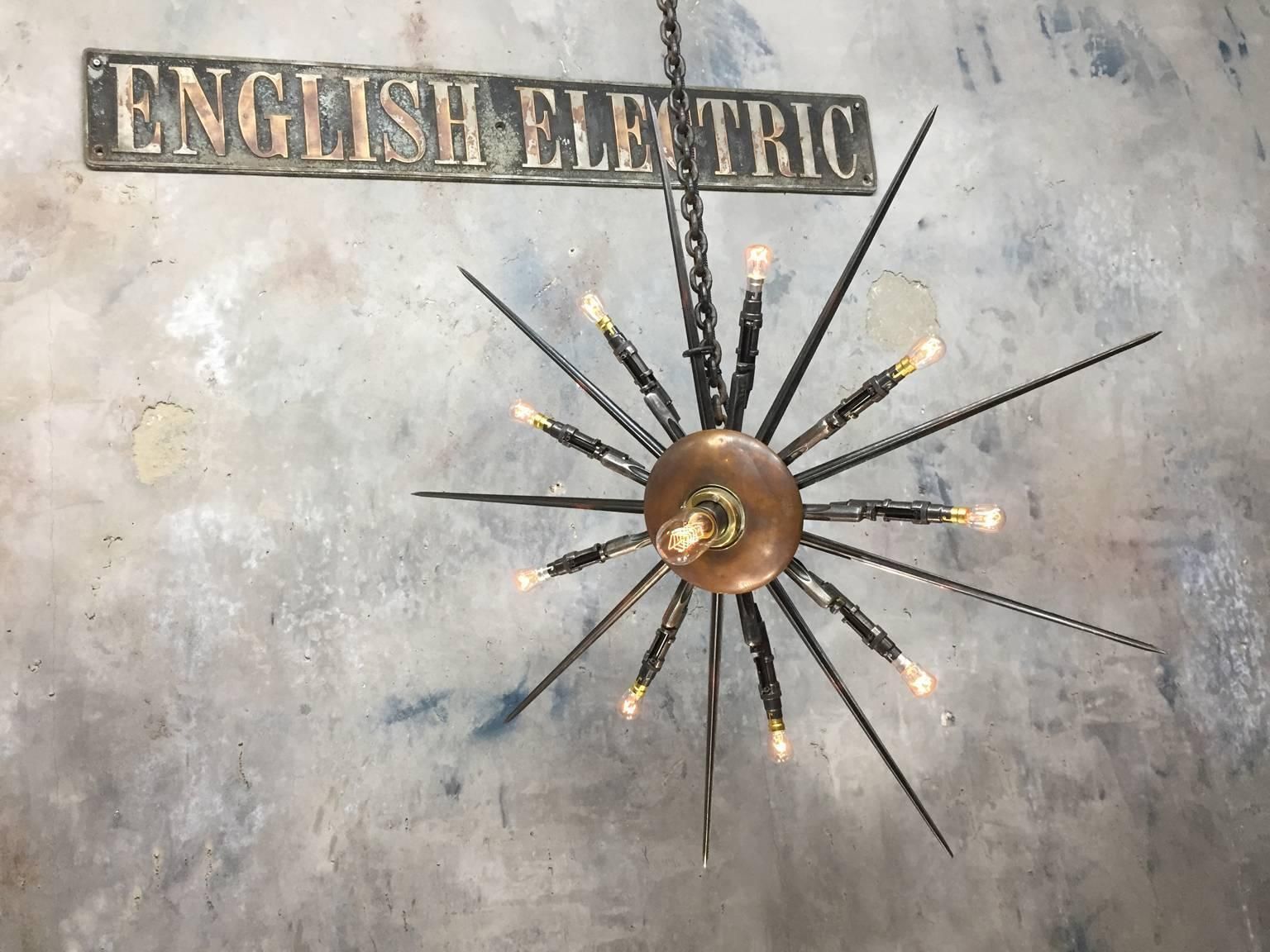 1880's Russian Rifle Bayonet Pendant Chandelier, Steel, Copper, Brass & Bronze photo furniture