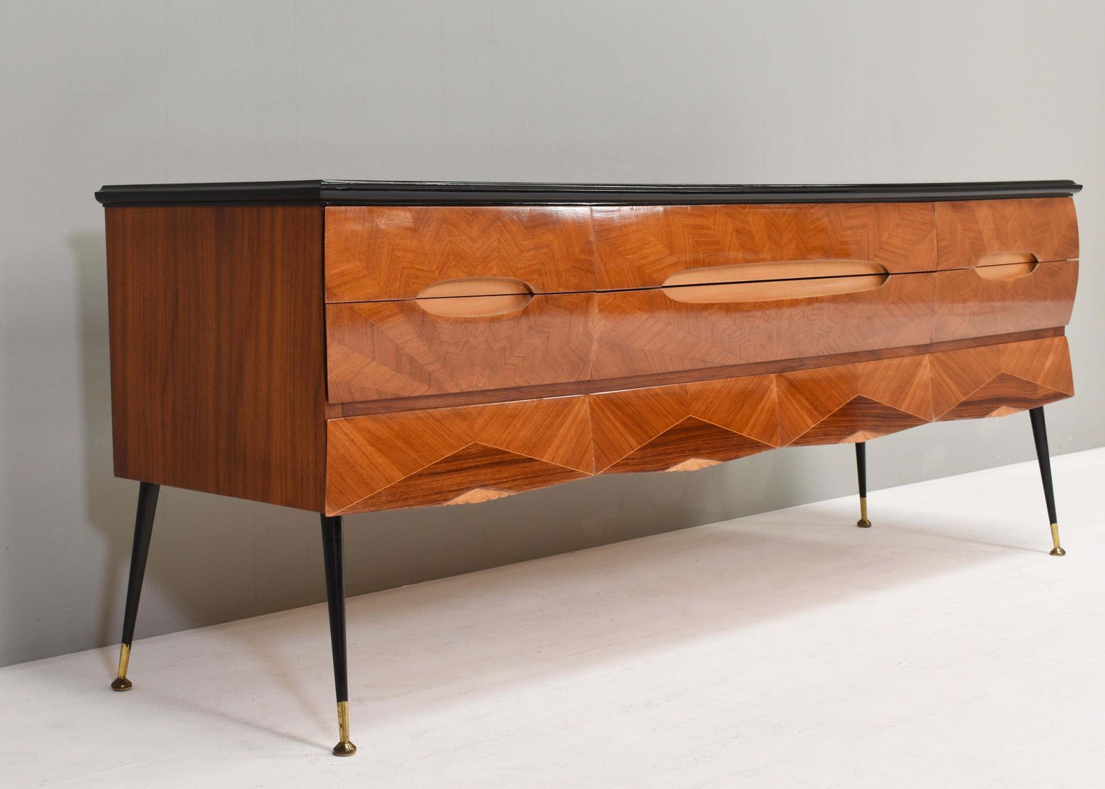 Furniture Italian Sideboard Attributed To Vittorio Dassi In Walnut, Glass And Brass, 1950s photo
