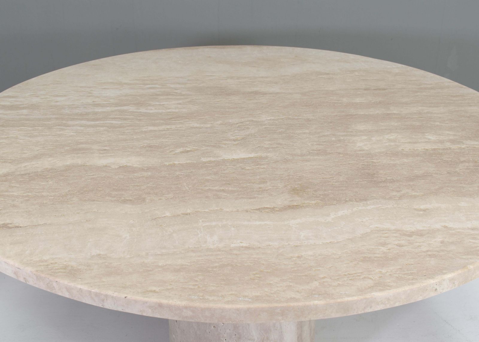 photo furniture Exquisite Round Travertine Dining Table In The Manor Of Up& Up