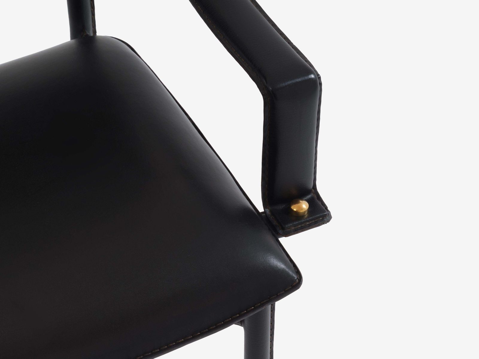 Fauteuil de bureau Jacques Adnet en cuir sellier laiton, 1950 photo buy