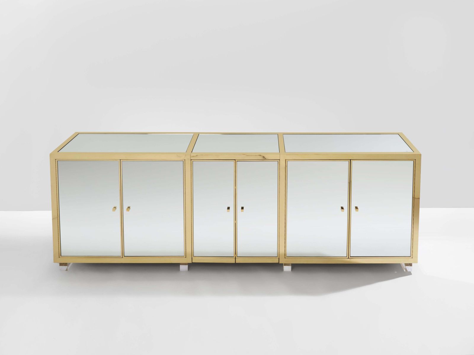 Michel Pigneres Brass Mirrored Lucite Feet Sideboard 1970s photo furniture