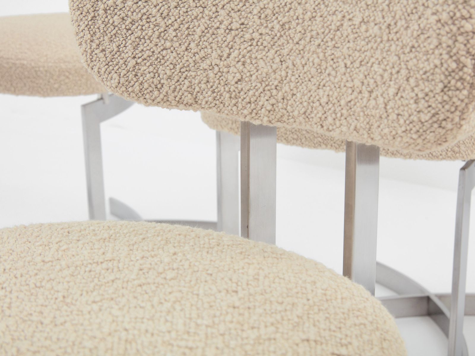 Ensemble de douze chaises Paul Legeard en acier inoxydable et laine bouclé, 1970 photo buy