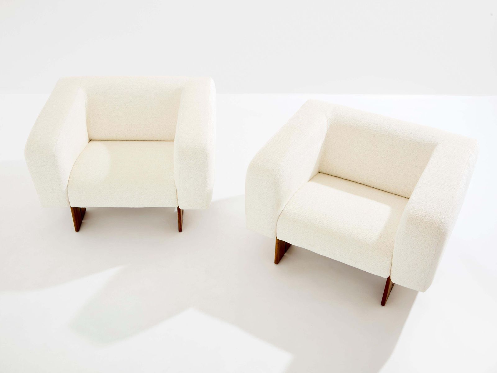 Pair Of Brutalist Italian Armchairs Walnut And Chenille Velvet 1960s photo for sale