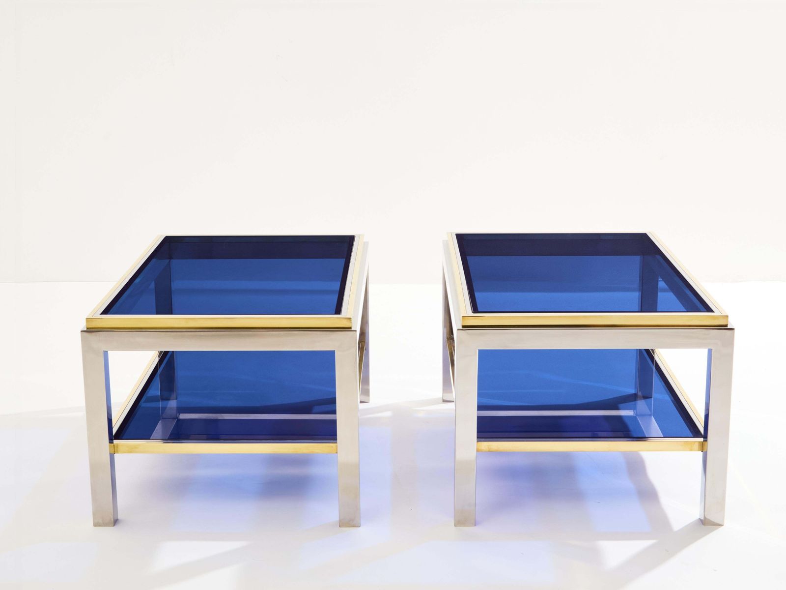 Tables d'appoint Willy Rizzo Flaminia à deux plateaux en laiton et chrome, années 1970 photo 9655.0