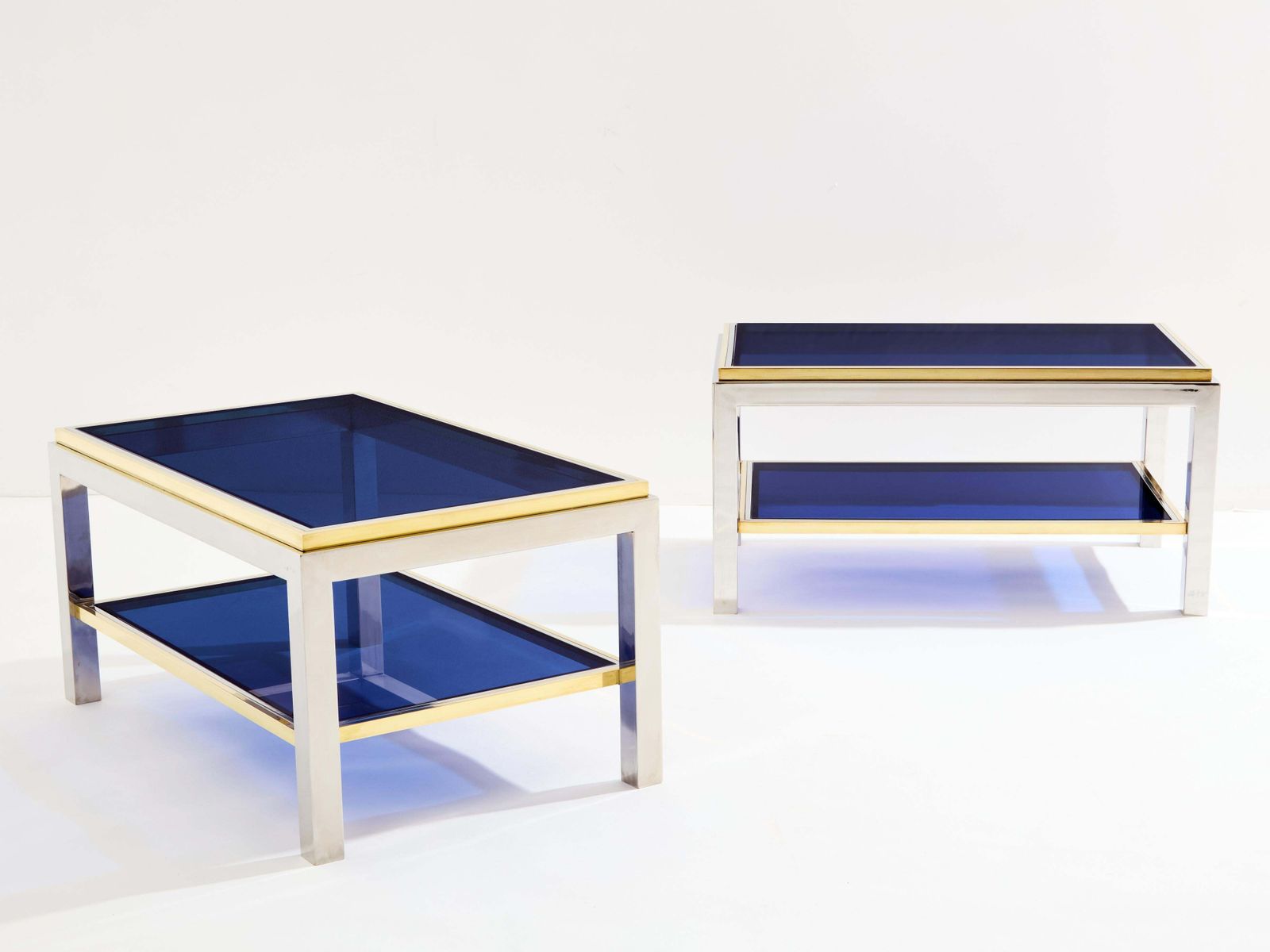 Tables d'appoint Willy Rizzo Flaminia à deux plateaux en laiton et chrome, années 1970 photo vinterior