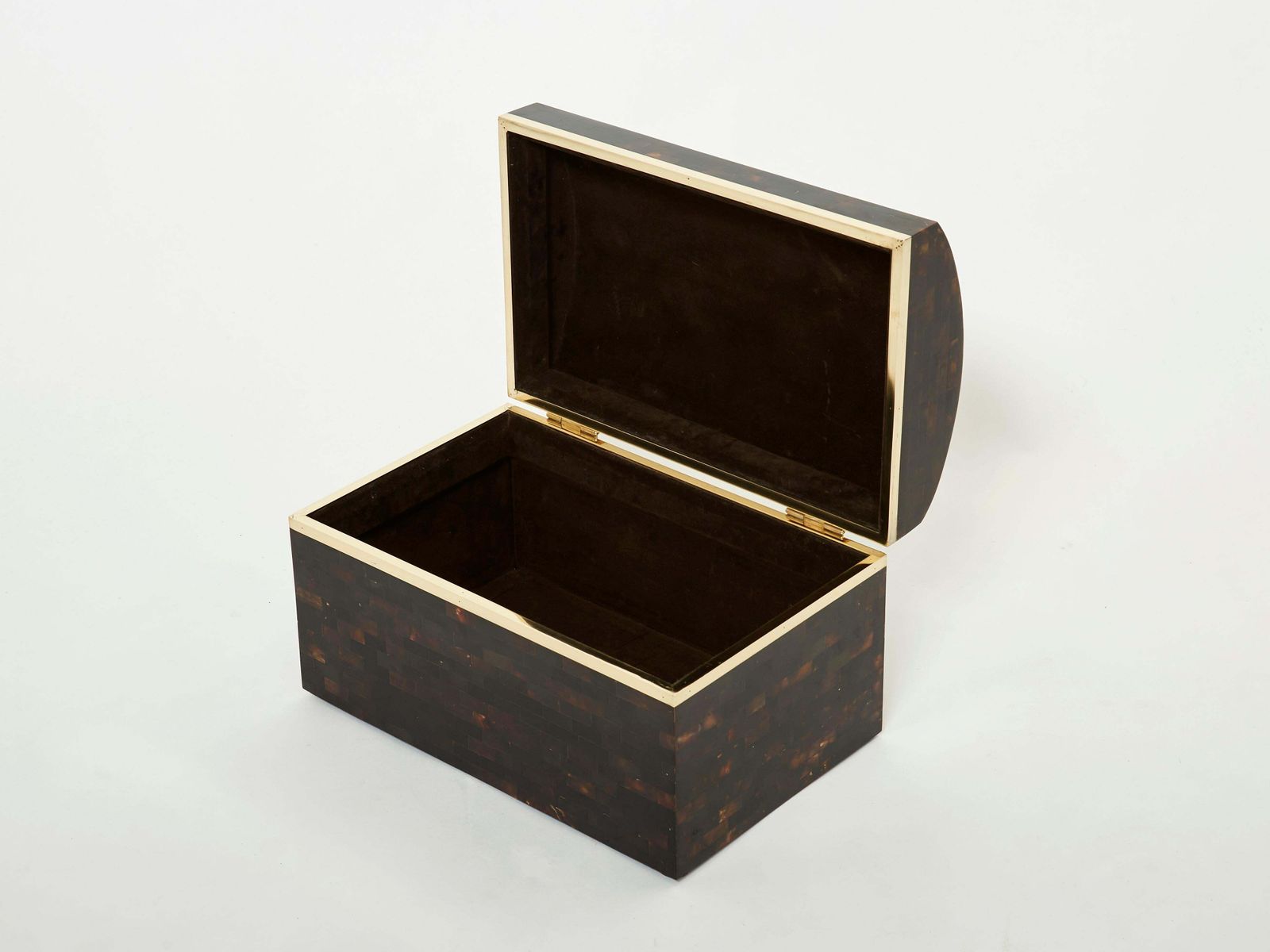 Midcentury Italian Horn Marquetry Brass Trunk Box, 1960 photo furniture