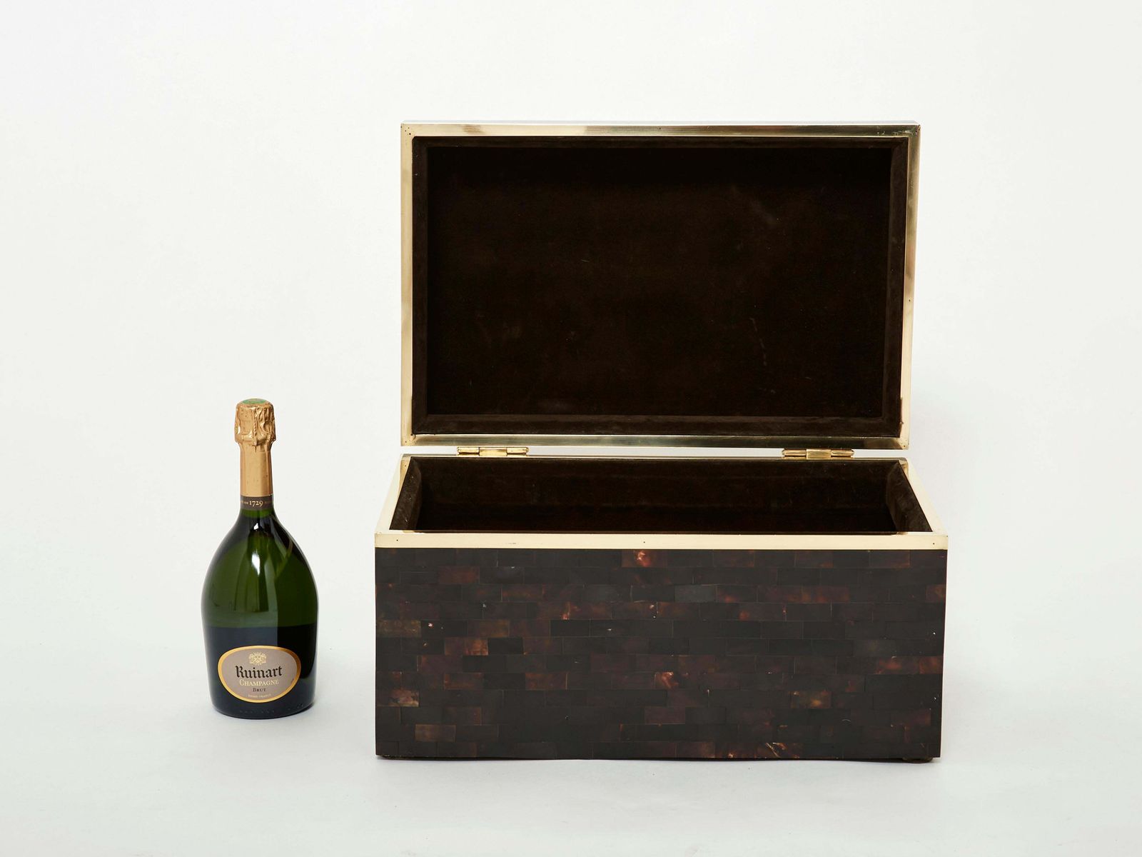 Midcentury Italian Horn Marquetry Brass Trunk Box, 1960 photo vintage