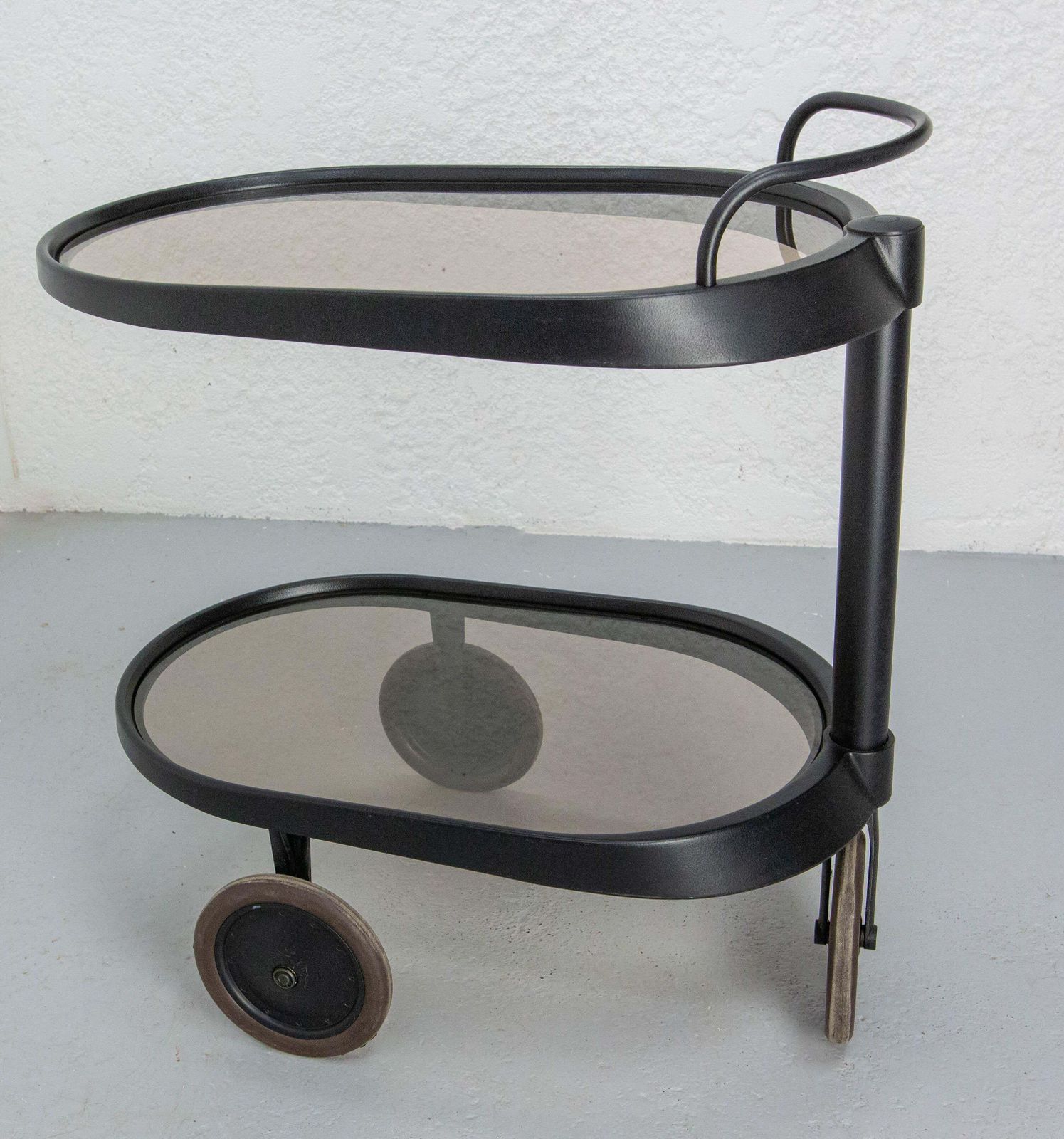 Italian Smoked Glass & Metal Serving Trolley By Enzo Mari For Alessi, Circa 1980 photo vinterior