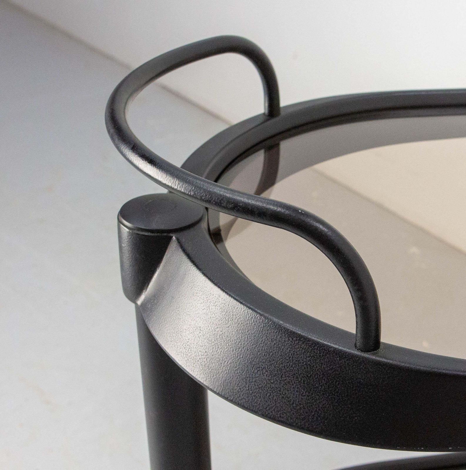 2302.0 Italian Smoked Glass & Metal Serving Trolley By Enzo Mari For Alessi, Circa 1980 photo