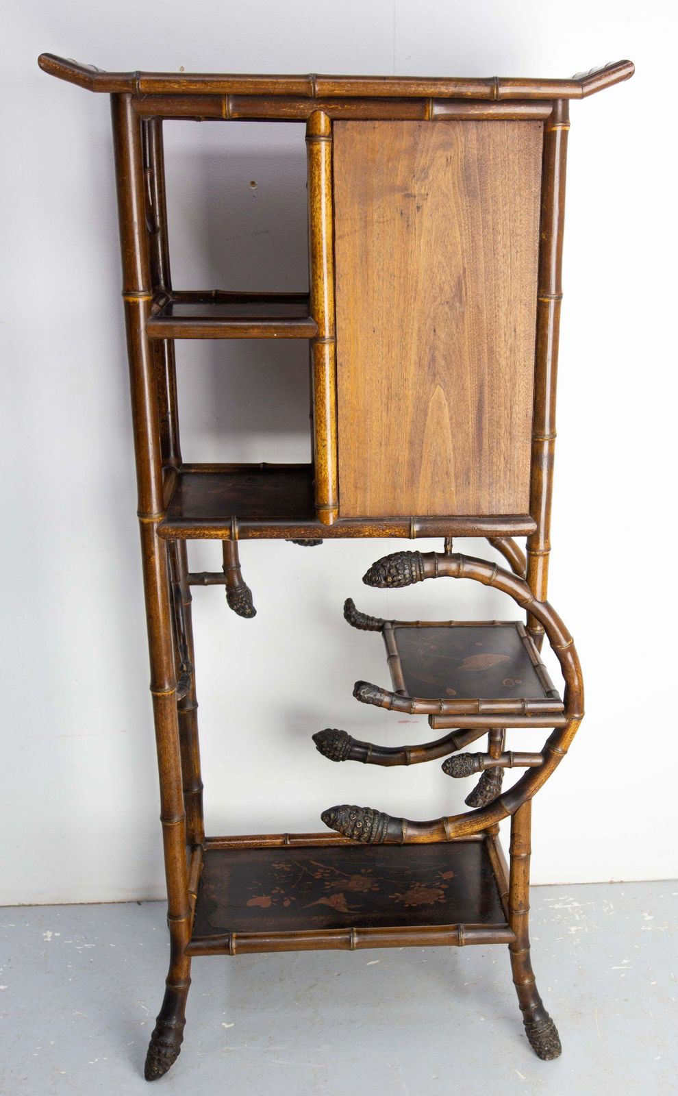 Chinoiserie Lacquered Cabinet & Side Table Faux Bamboo Turned Wood Late 19th C photo 1724.0