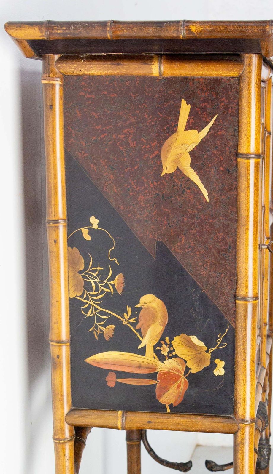 1724.0 Chinoiserie Lacquered Cabinet & Side Table Faux Bamboo Turned Wood Late 19th C photo