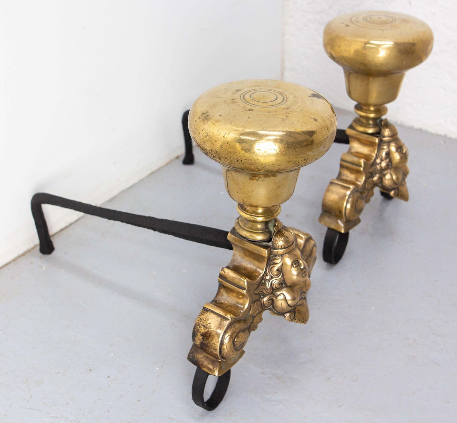 Pair Of Louis XV Siren Fire Dogs Wrought Iron Andirons, France, 18th Century photo Home Fixtures