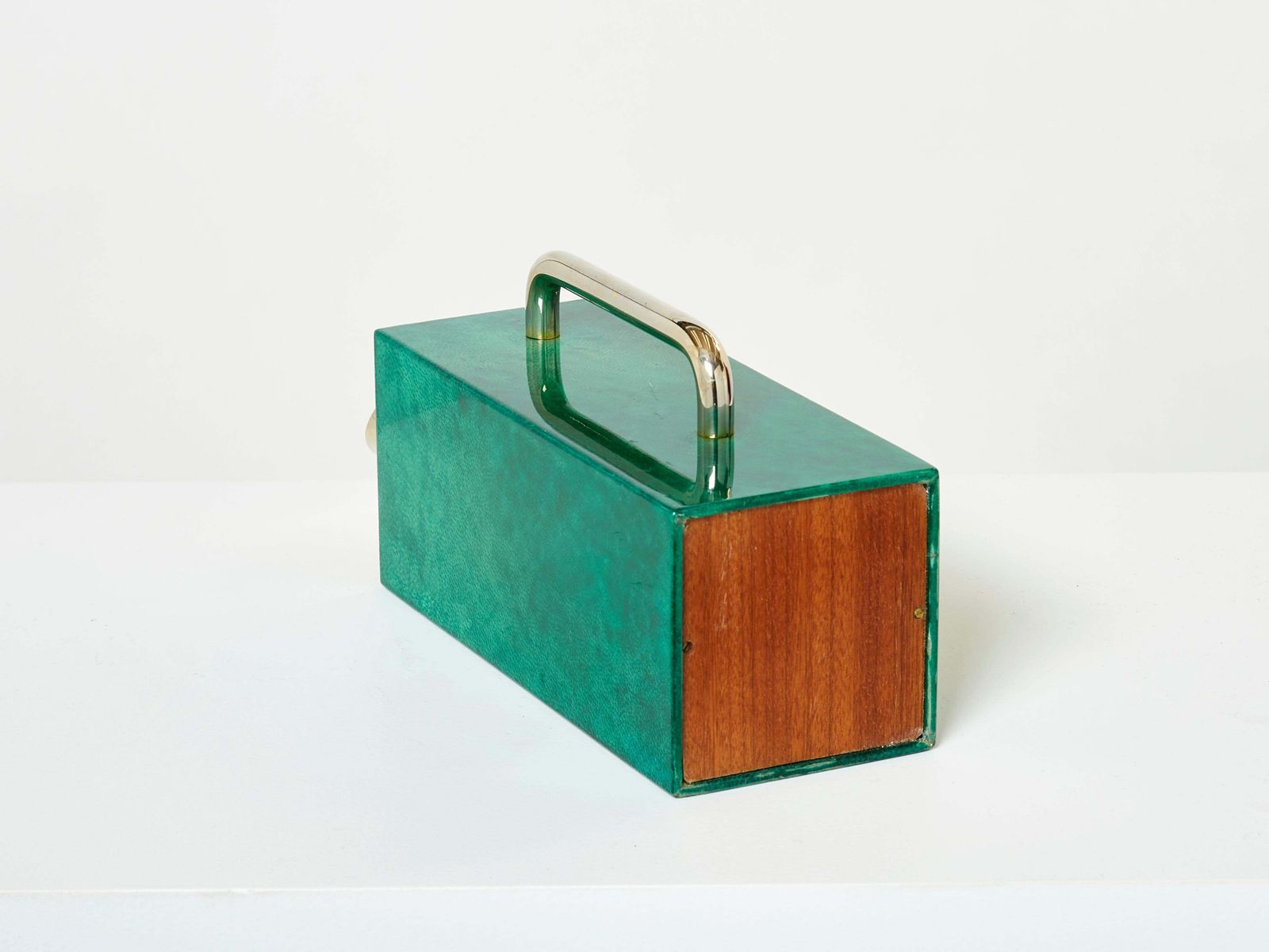 Aldo Tura Emerald Green Goatskin Brass Thermos Carafe 1960 photo vintage