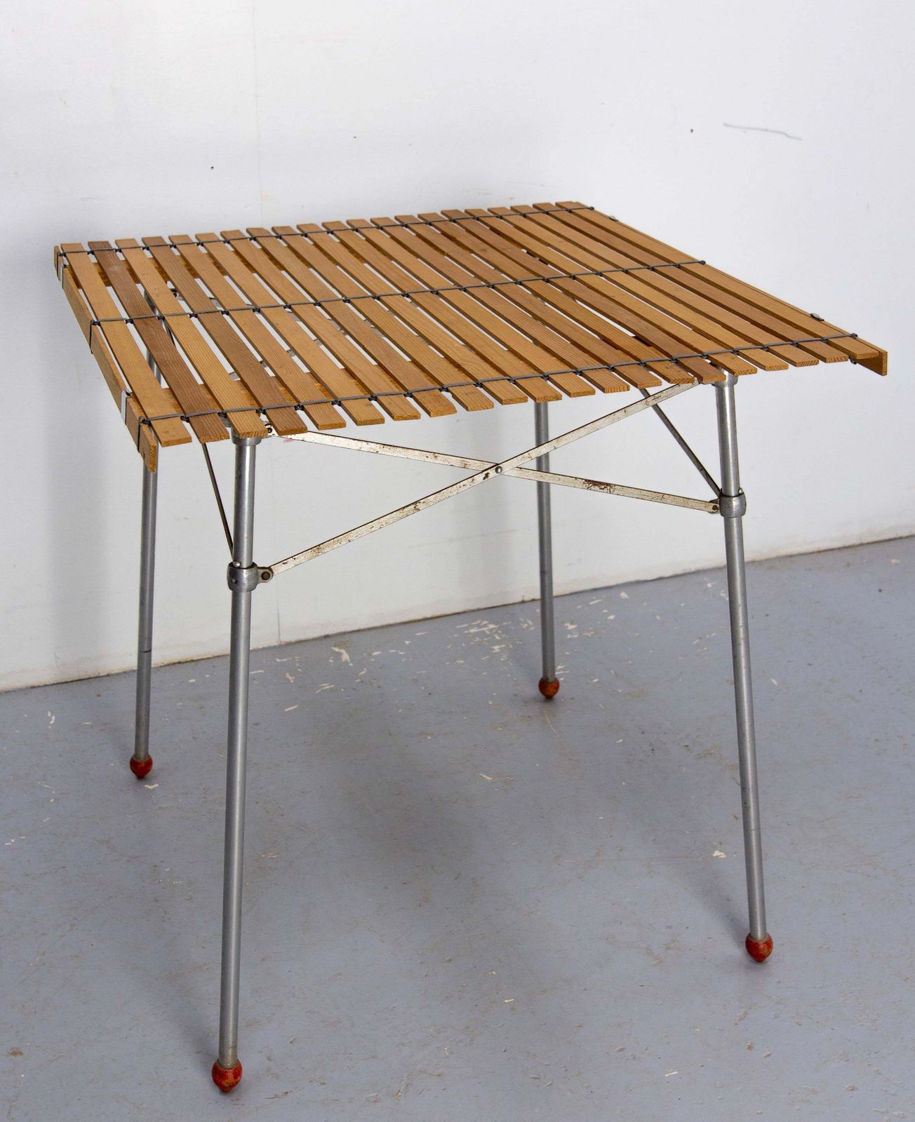 French Foldable Market Table Iron And Pine Or Pic Nic Table, Circa 1950 photo for sale