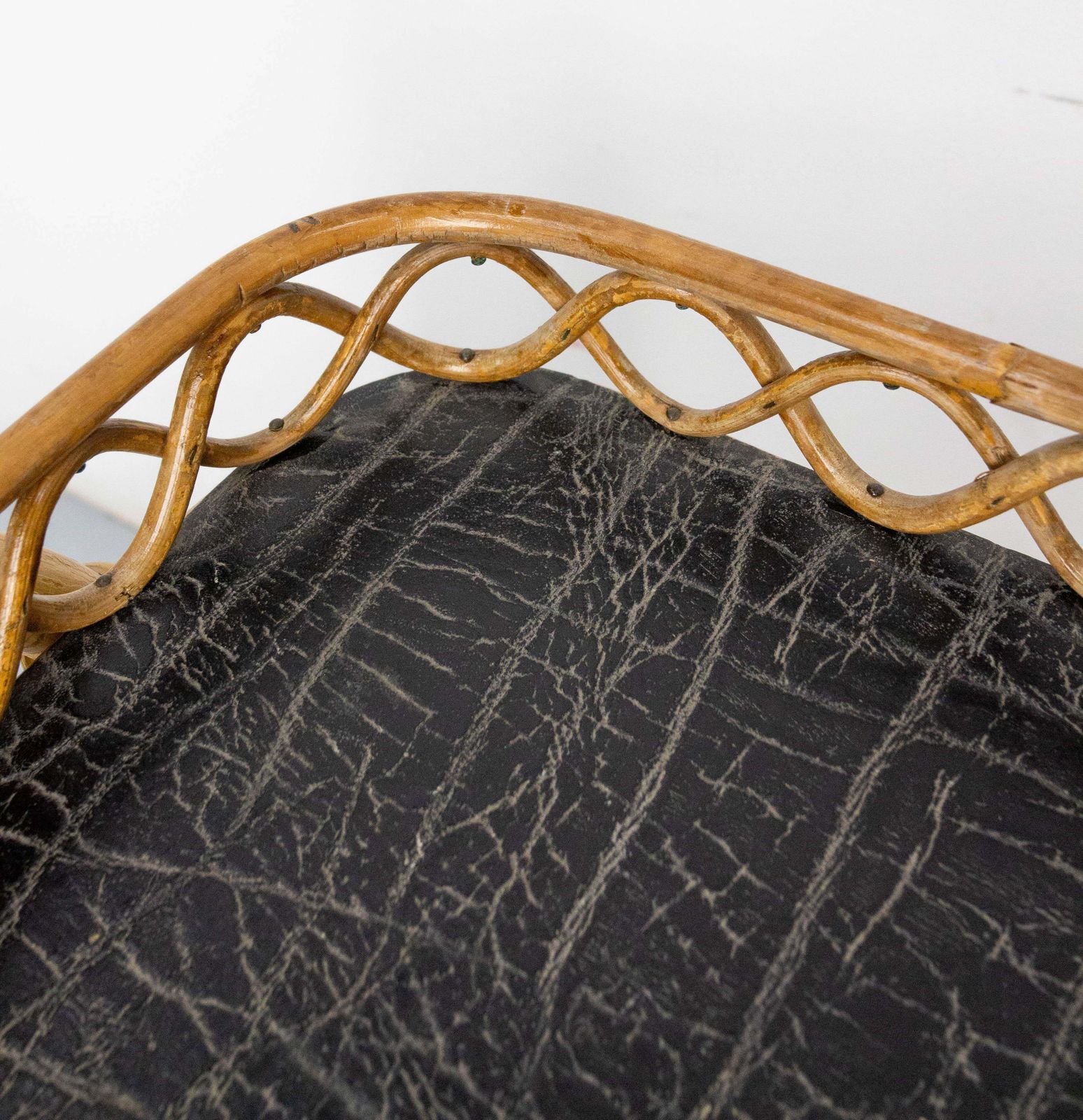 1213.0 Midcentury Rattan And Skai Trolley Bar Cart, Circa 1950 photo
