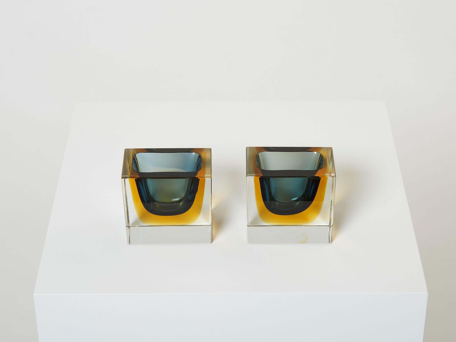 Flavio Poli Pair Of Faceted Small Bowls Murano Glass For Seguso 1960 photo furniture