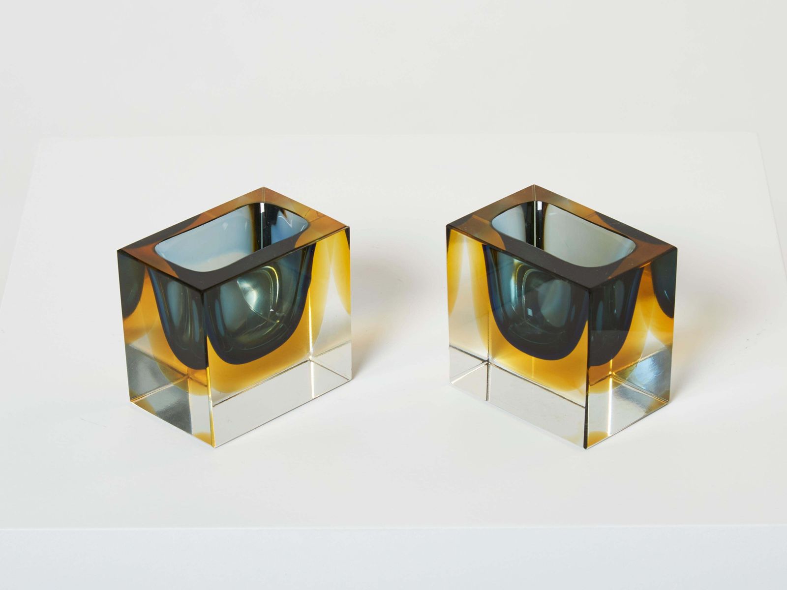 Flavio Poli Pair Of Faceted Small Bowls Murano Glass For Seguso 1960 photo for sale