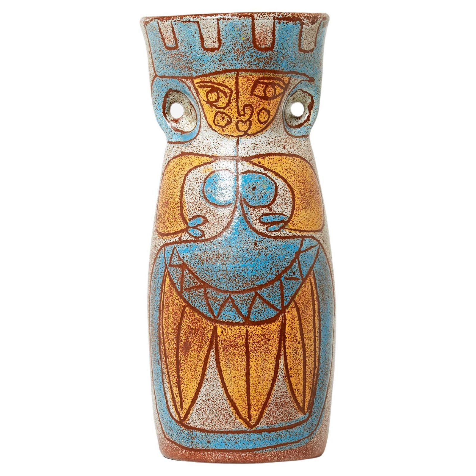 Rare Mid Century Large French Accolay Ceramic Totem Vase, 1950s