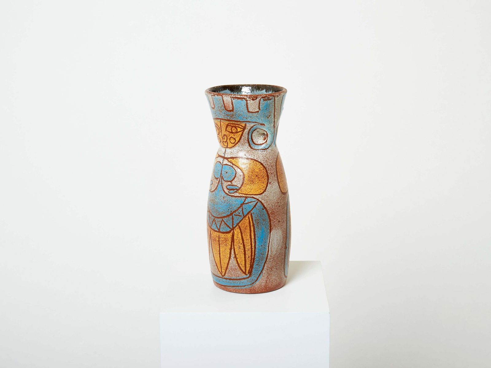 Rare Mid Century Large French Accolay Ceramic Totem Vase, 1950s photo for sale