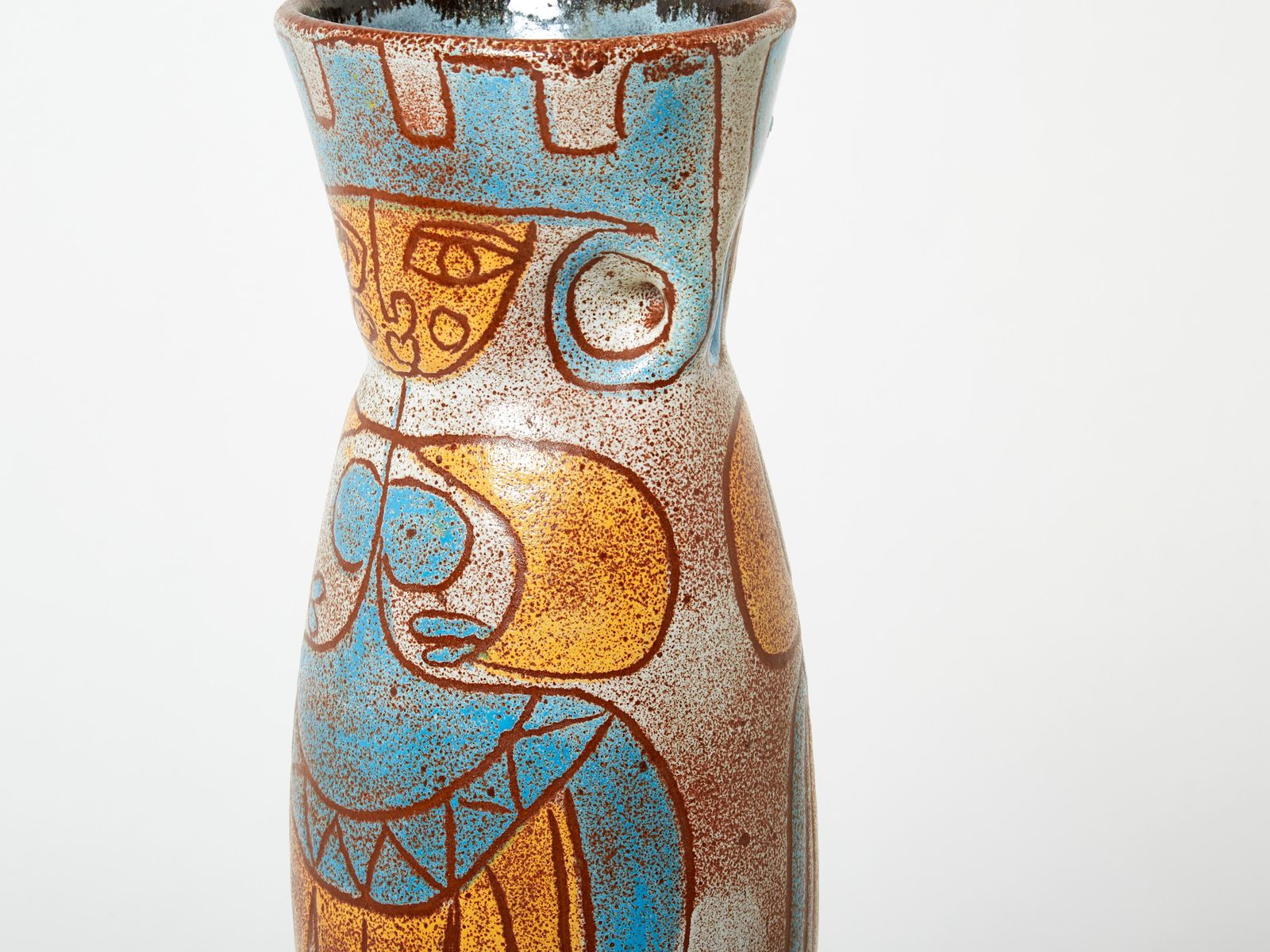Rare Mid Century Large French Accolay Ceramic Totem Vase, 1950s photo Home Decor